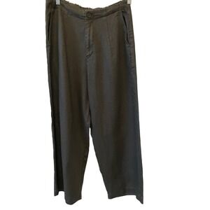 Pas De Calais Olive Green Linen Twill Wide Leg Crop Trousers 28" waist 34FR